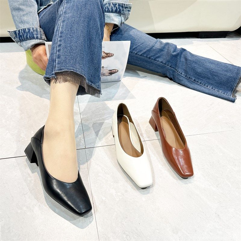 粗跟女浅口新款方头复古法式简约奶奶鞋百搭高跟女鞋D731013-2,女鞋,浅口单鞋,淘宝优惠券,粉丝福利购,淘宝优惠卷