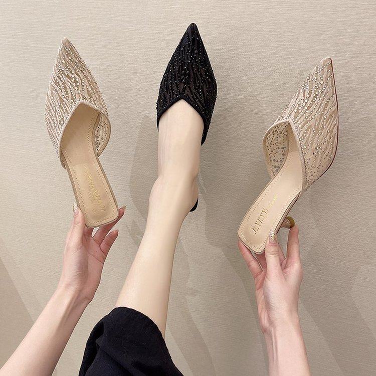 2021年夏新款百搭网红半拖鞋包头凉拖高跟拖鞋女外穿时尚细跟尖头,女鞋,包头拖,淘宝优惠券,粉丝福利购,淘宝优惠卷