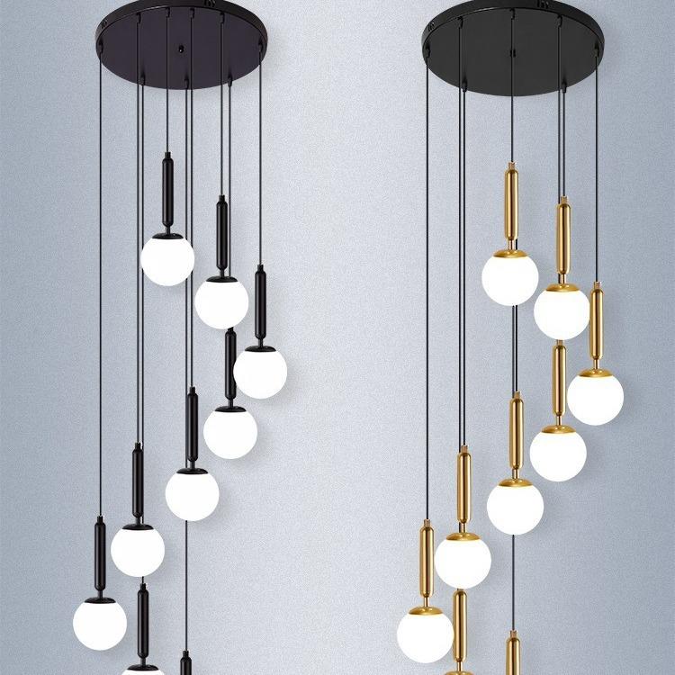 楼梯吊灯轻奢loft复式楼楼梯间中空旋转水晶灯现代超长新款楼梯灯