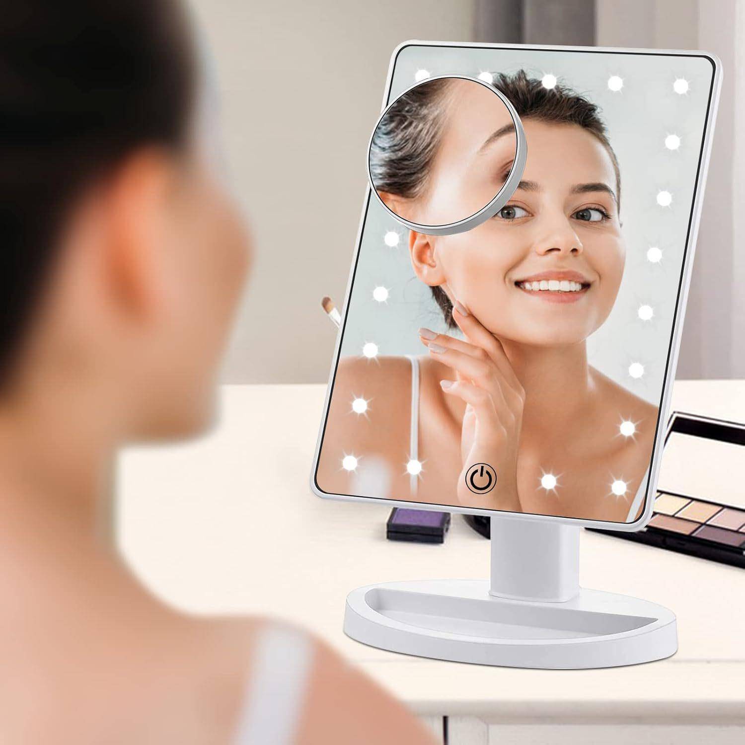 led台式化妆镜带灯16灯化妆镜子台式180旋转梳妆镜触摸调光公主镜