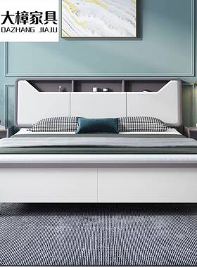 白色实木床1.8米双人床现代简约1.5m主卧家用经济型储物高箱婚床