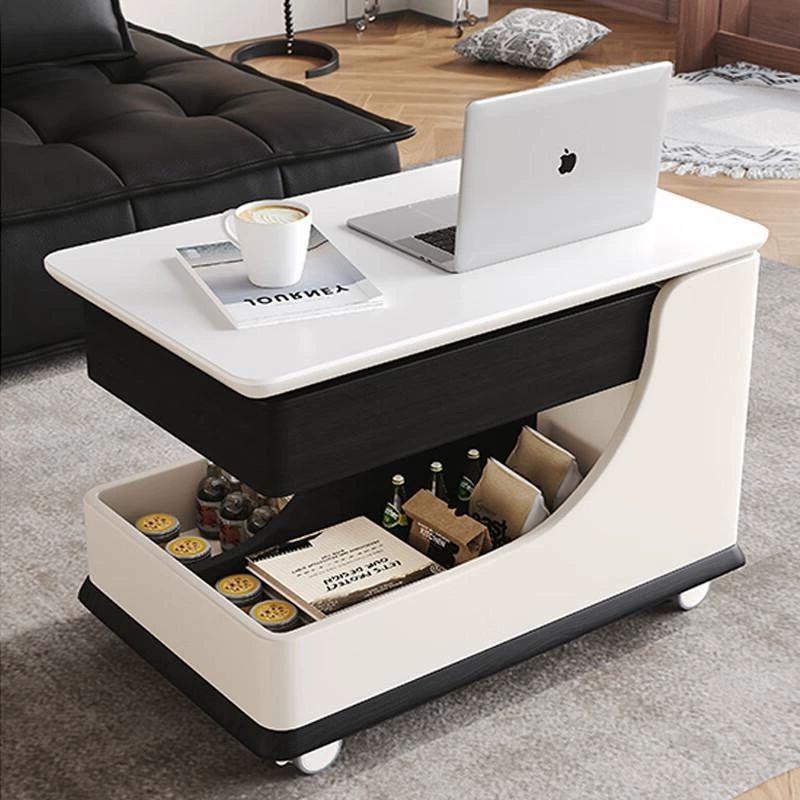 现代简约沙发边柜茶几可升降移动带轮推车客厅家用多功能岩板茶几