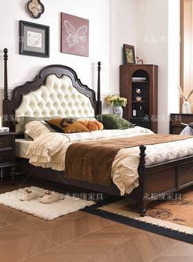 法式复古实木级软包床安娜1床主卧古米8中风高感双人85231大床高