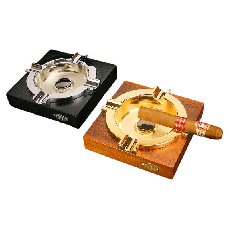 ji计feng季风雪茄烟灰缸大口径357烟槽设实木个金属创意性轻烟奢