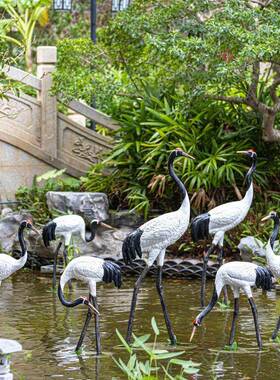 户大外仿真仙鹤玻钢雕塑丹顶鹤水池塘璃假山院布景观装庭饰OWP品