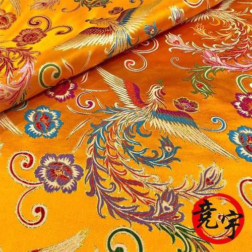 150cm凤穿牡新丹凤中凰花织锦缎精WVS高密国风服装面料娘服布料中