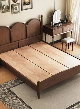 北欧实木床现代简约1.5M1.户8M双60561人床床中古风床卧法式复主