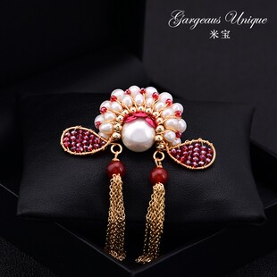 民族风轻奢高档外套胸针女手工定制天然珍珠刀马旦脸谱胸花别针扣