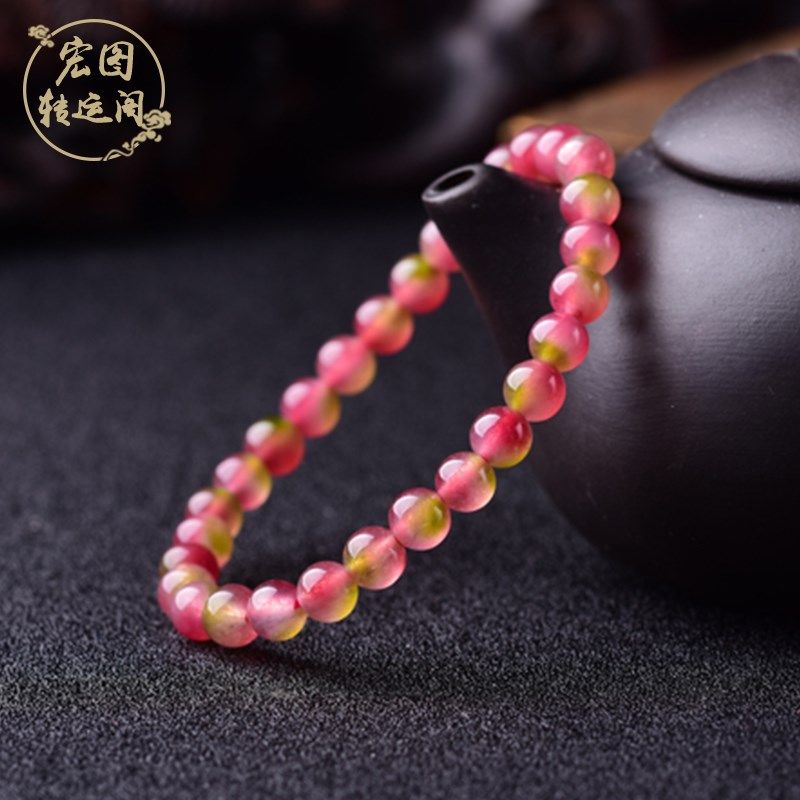 天然西瓜碧玺玉髓手链 西瓜水晶手串男女款水晶 情侣饰品送闺蜜