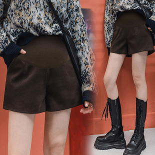 孕妇短裤秋冬季毛呢短裤外穿黑色打底裤五分阔腿裤厚款冬装靴裤子