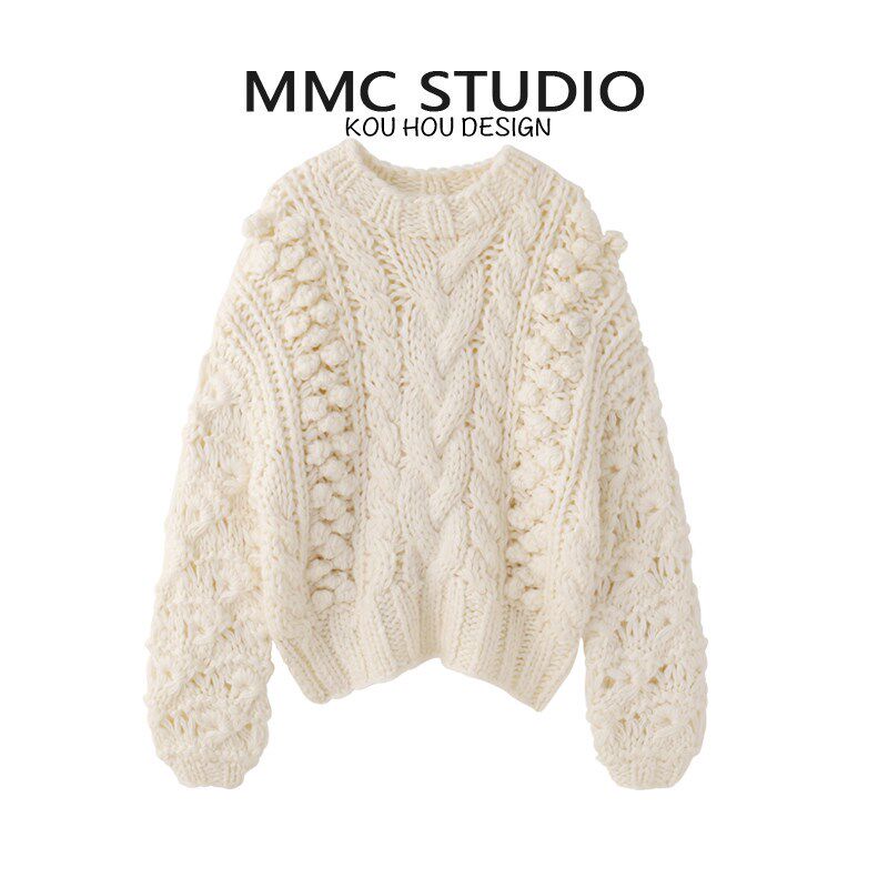 秋冬加厚套头毛衣女麻花直筒棒针织衫慵懒风外搭上衣休闲长袖