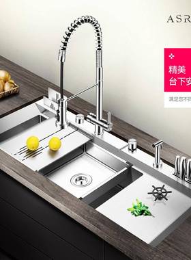 房阿萨斯4AS-11850M加厚304不锈钢手工水槽M套餐大单槽厨洗菜带解