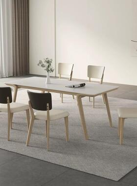 原现木03cz11奶岩油风板餐桌哑光白纯白面家用代简约北欧日式蜡木