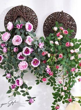 假花仿真Bace9hS0花装饰花厅挂牵牛花客条藤塑料藤创意吊兰壁