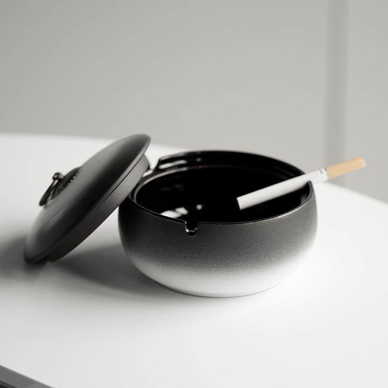 烟灰缸家用式993客厅公室高办级感渐变陶瓷盖带防飞灰创意中定log