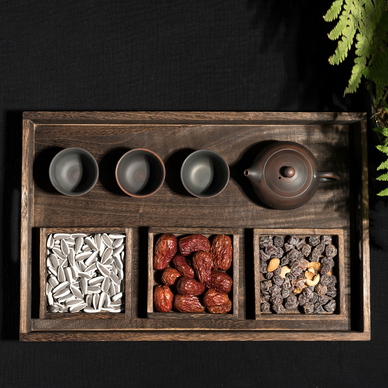 日式实木烧桐木茶盘中式家用简约干E泡盘水果零食点心盘大号茶托