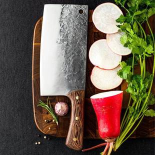 951锻打斩切两用菜片锤切纹龙泉不锈锰钢翅木柄厨师刀商用鸡刀