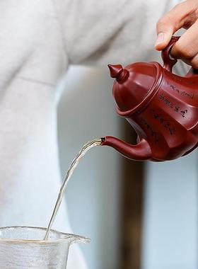 OQY宜兴名家原矿大具红紫袍砂全手工古灯茶壶功夫泡茶壶一件货