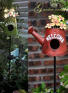 欧式水壶鸟窝花插植庭爬藤物支架太阳能4.10水壶灯铁艺院阳台网红