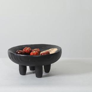 代侘寂艺术木树脂仿炭化纹果盘现装 饰艺LMC术桌面摆件样板间楼处