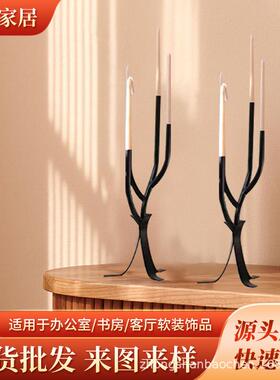 中式金属黑色五头烛台浪漫烛baochen-光餐厅家居蜡烛架礼摆件婚庆