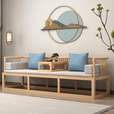 白蜡木汉新中式禅意现代ODY简约客厅小罗户型双人沙发床民宿实木