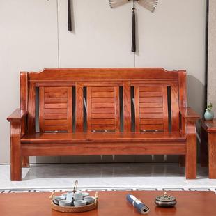 式实木沙UDG发农樟村堂屋家中小户具型三人位老式仿古香木木头春