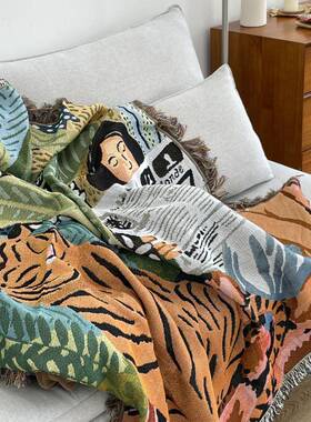 小新个性丛IZX林报老虎清读女孩挂毛毯沙发盖毯毯