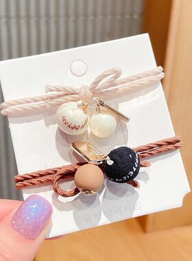 版奶茶咖AJY色发圈人啡布球吊坠发绳高弹力皮筋成皮套2元韩店饰品