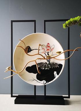 中式禅意陶瓷摆铁咨询艺件家居摆设样新板品房间软装饰售楼处玄关