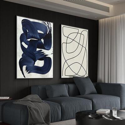 抽象线条客沙厅装简饰画黑白北SQ5410极风墙面挂画欧ins发背景壁