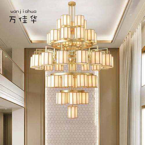 新中式墅客厅大吊灯中风餐厅大堂部别409售楼挑高复国式楼梯长灯