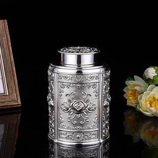 TKM厂家直茶罐茶银色物罐茶盒茶具配叶件储中式茶壶销密封性茶罐