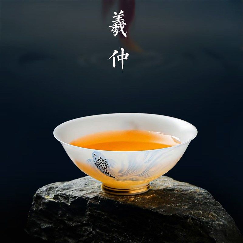 主人杯单杯冰种白瓷薄胎个人茶杯陶瓷家用高档斗笠茶盏茶具品茗杯