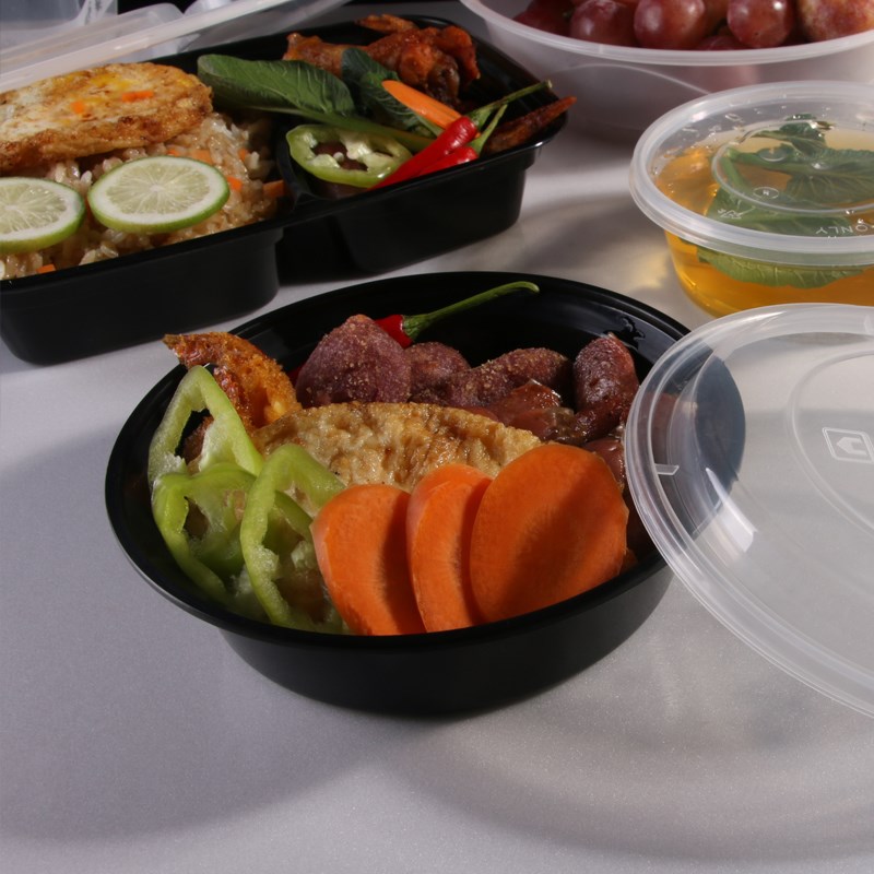 一次性餐盒美式打包盒圆形商用外卖快餐盒打包碗加厚塑料饭盒带盖