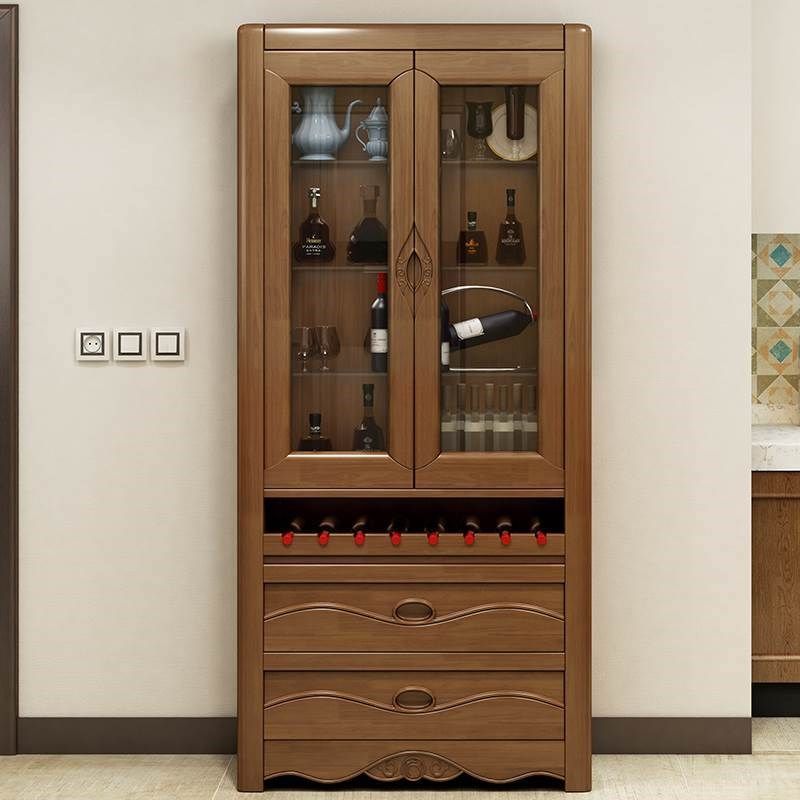 实木酒柜小户型客厅玻璃r门酒架隔断柜陈列书架柜靠墙展示柜0.9米