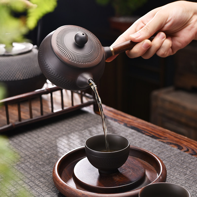 隐茶缘 紫陶跳刀茶壶单壶侧把泡茶壶高档家用办公室功夫茶具茶道图片