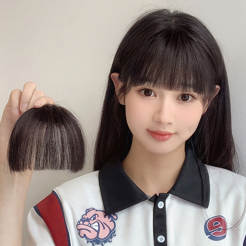 漫画刘海假发女自然前额真发隐形假刘海遮发际线空气齐刘海假发片