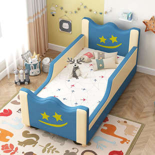 儿童床男孩单人女孩公主拼接床宝宝简约加宽皮护栏床床带实木婴儿