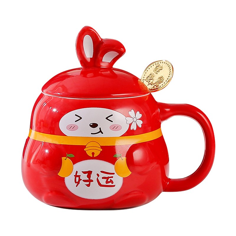 彩釉陶瓷马克杯带盖勺创意设计 欧式风格成人适用 卡通主图案杯子