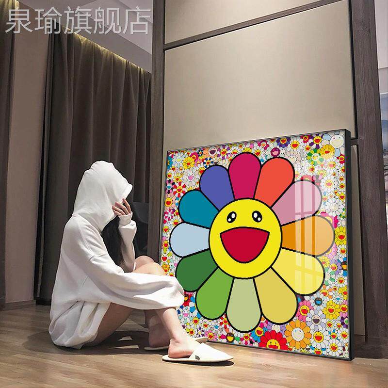 网沙红49576笑现脸太阳画发花玄关装饰代画客厅背墙挂画景儿童卧