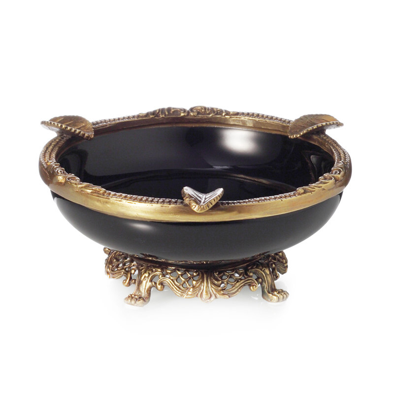 欧式陶瓷配铜装饰烟灰缸高档家居客厅茶几创意烟槽烟碟工艺品摆件