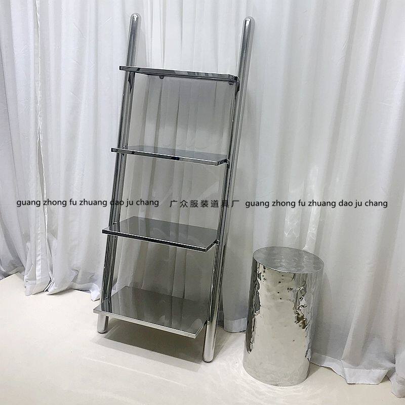 服装店展示架不锈钢层板架鞋包陈列架置物架靠墙落地架梯子流水架图片