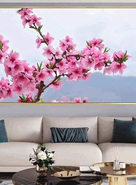 桃花挂画卧室床头装饰画旺桃花真实桃花运风水画客厅高档晶瓷画框