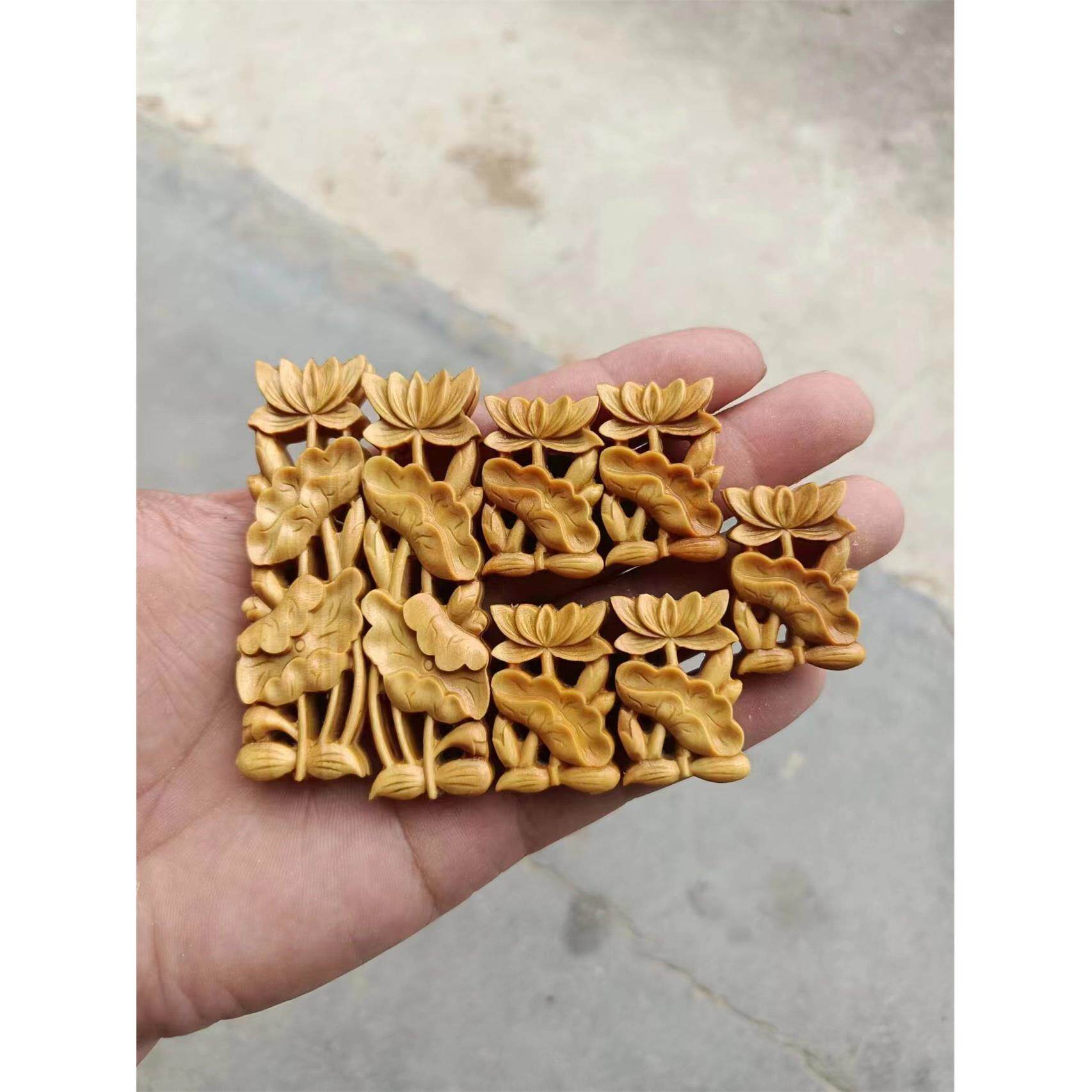 鸟笼配件精品荷花黄杨木雕刻杯架垫缸碗杯托门花看板画眉鸟笼配件