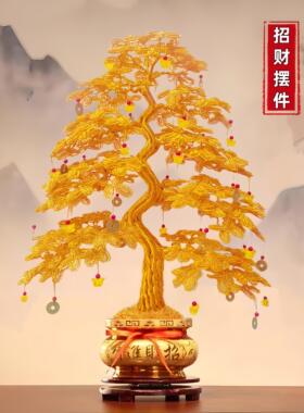 金色发财树工艺品摆件纯手工编织摇钱树客厅电视柜装饰品开业礼物
