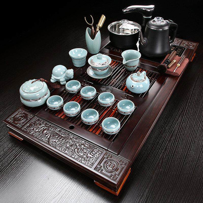 功夫茶具套组黑檀木茶盘家用电磁炉全自动一体轻奢高档花梨木茶台