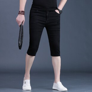 七分裤 潮流修身 中裤 夏季 弹力小脚黑色男裤 男士 薄7分休闲裤 牛仔裤