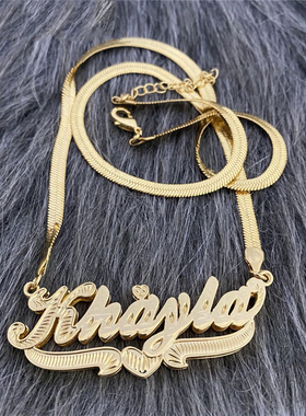 定制DIY男女名字不锈钢蛇骨项链个性创意英文字母吊坠短款锁骨链