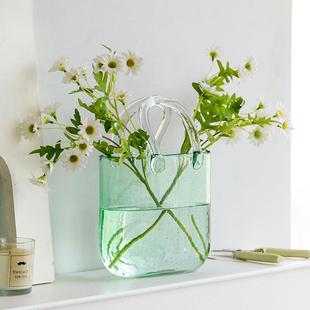 花网红玻璃手提包花瓶夜光花篮10039810创意气泡鱼装缸桌面饰插花